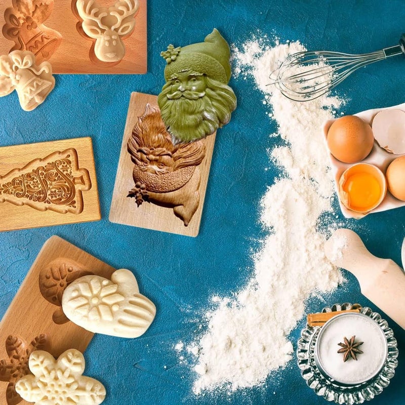Yangshine 4 Pieces Wooden Cookie Moulds Cookies Carved Wooden Mould DIY Cookie Stamp Cookie Cutter Funny 3D Press Embossing Mould for Christmas Baking Tool - Image 2