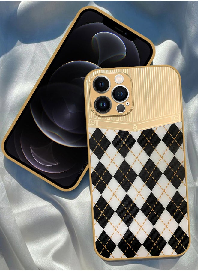 CATANES - iPhone 12 Pro Max Luxury Gold Plated Case Hybrid Electroplated Frame Back Cover with Carbon Fiber Pattern - Image 1
