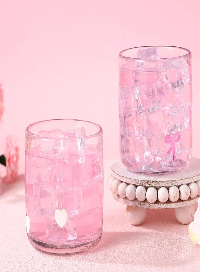 Skylety Set of 2 Bow Icon Juice Glass 14oz Coquette Pink Bow Glass Cup Coquette Heart Coffee Mug Gifts for Women Girls Mothers Day Birthday Bridal Shower Gifts - Image 5