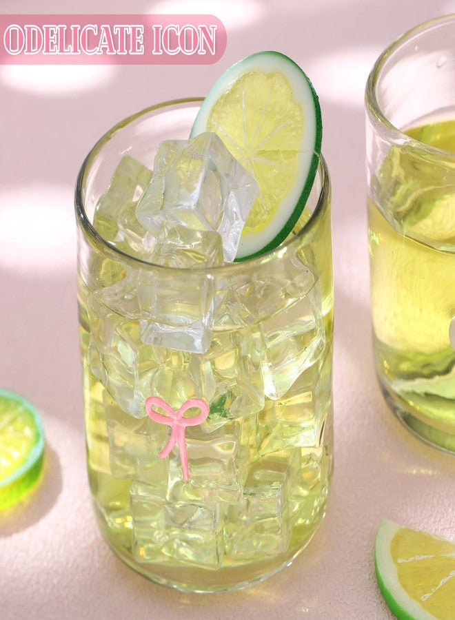 Skylety Set of 2 Bow Icon Juice Glass 14oz Coquette Pink Bow Glass Cup Coquette Heart Coffee Mug Gifts for Women Girls Mothers Day Birthday Bridal Shower Gifts - Image 4