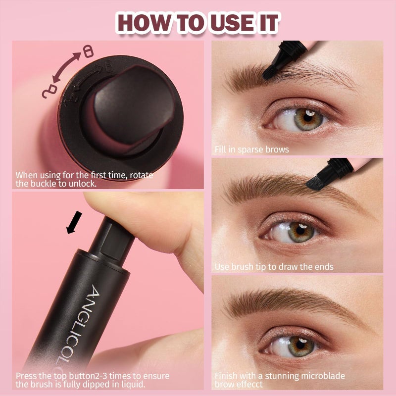 Anglicolor Upgraded Liquid Microblading Eyebrow Pen,Teardrop Angled Micro Eyebrow Brush To Microblading Eyebrow,Hair-Like Strokes,Natural Easy To Color Long Lasting Quick Drying (#04Chocolate) - Image 4