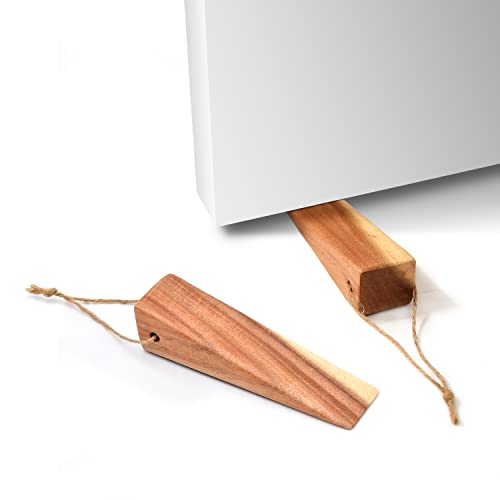 GinSent Wooden Door Stoppers, Acacia Wood Wedges for Bottom of Door, Large Non-Skid Rubber Base, Heavy Duty Stops Suit Most Floors (2 Pack) - Image 1