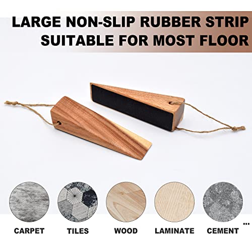 GinSent Wooden Door Stoppers, Acacia Wood Wedges for Bottom of Door, Large Non-Skid Rubber Base, Heavy Duty Stops Suit Most Floors (2 Pack) - Image 3