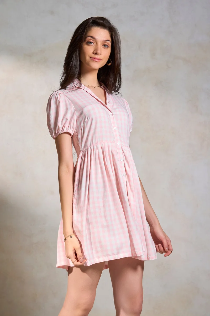 فيرجيو Viscose Checkered Daywear A-Line Dresses for Women