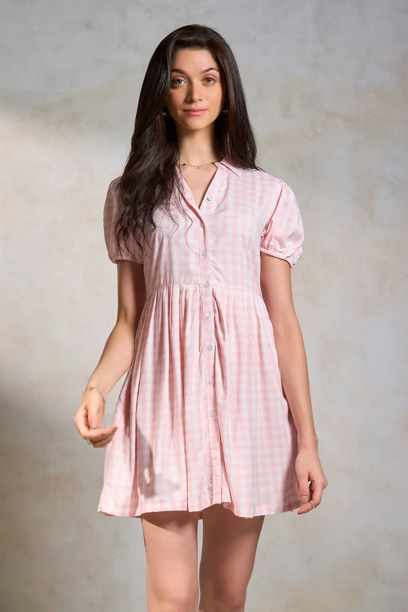 فيرجيو Viscose Checkered Daywear A-Line Dresses for Women