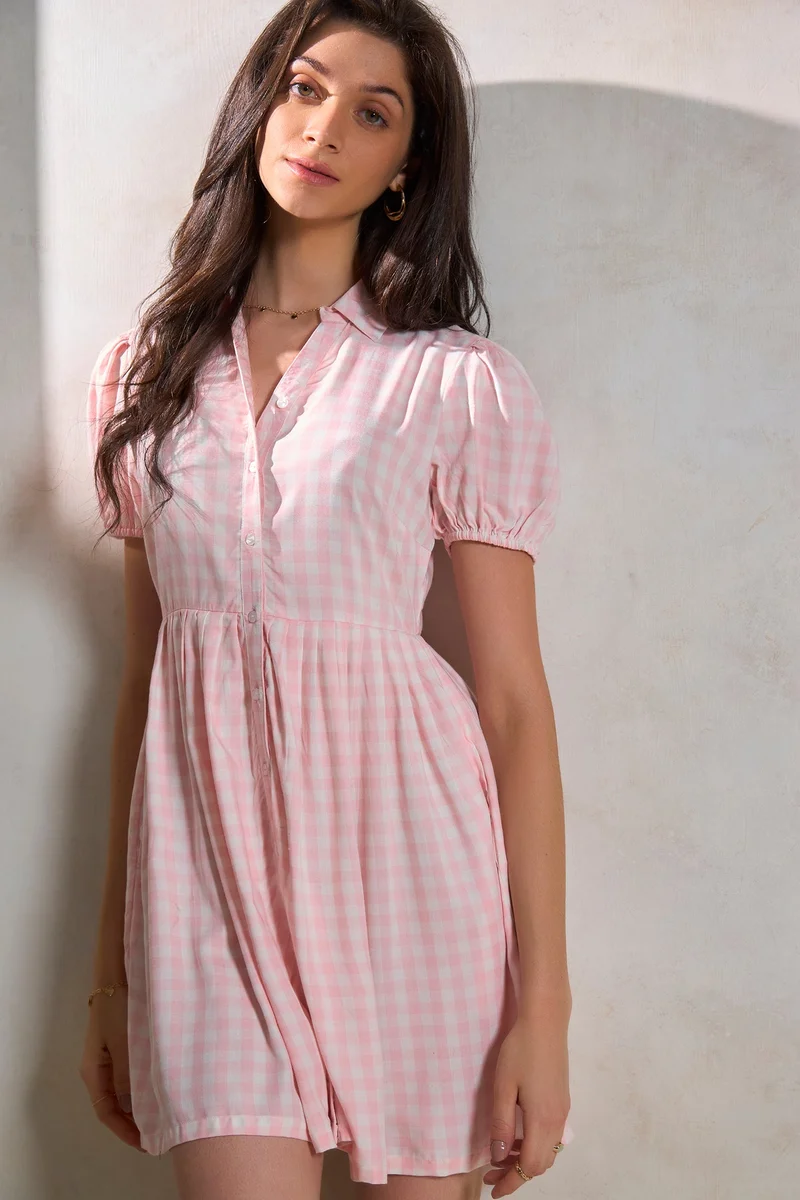 فيرجيو Viscose Checkered Daywear A-Line Dresses for Women