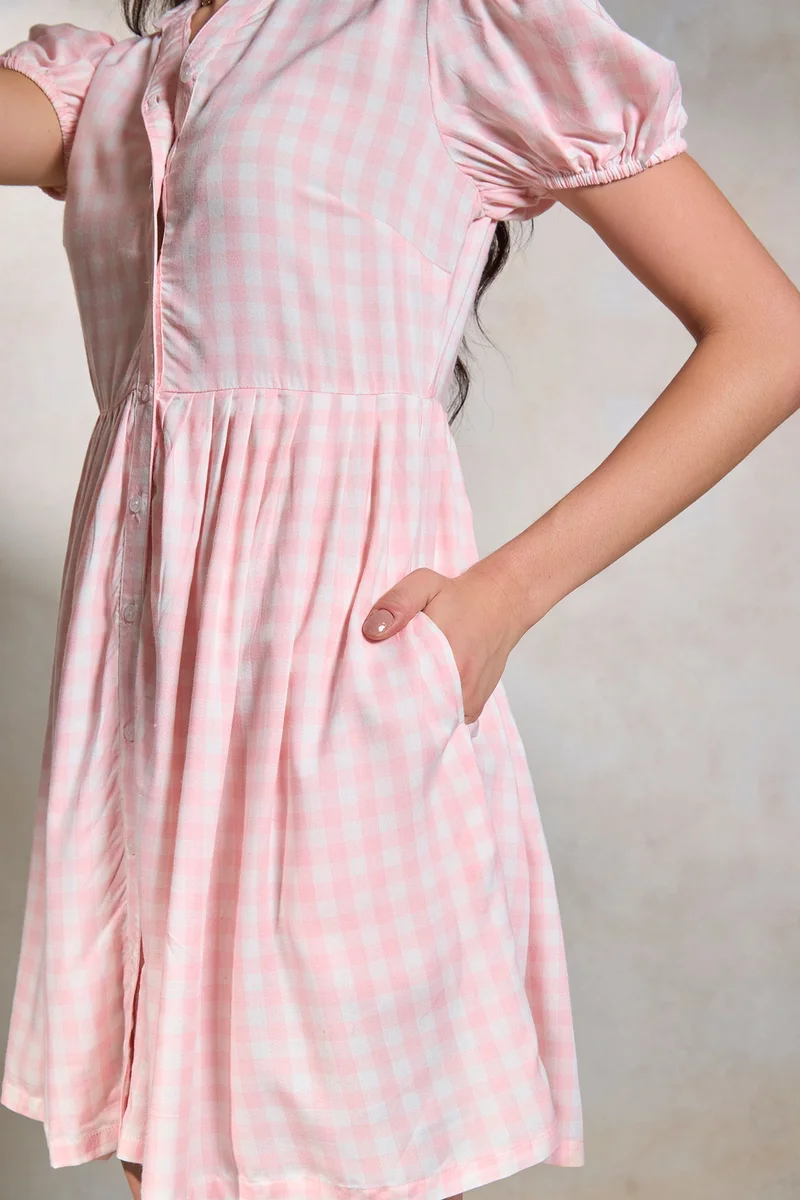 فيرجيو Viscose Checkered Daywear A-Line Dresses for Women