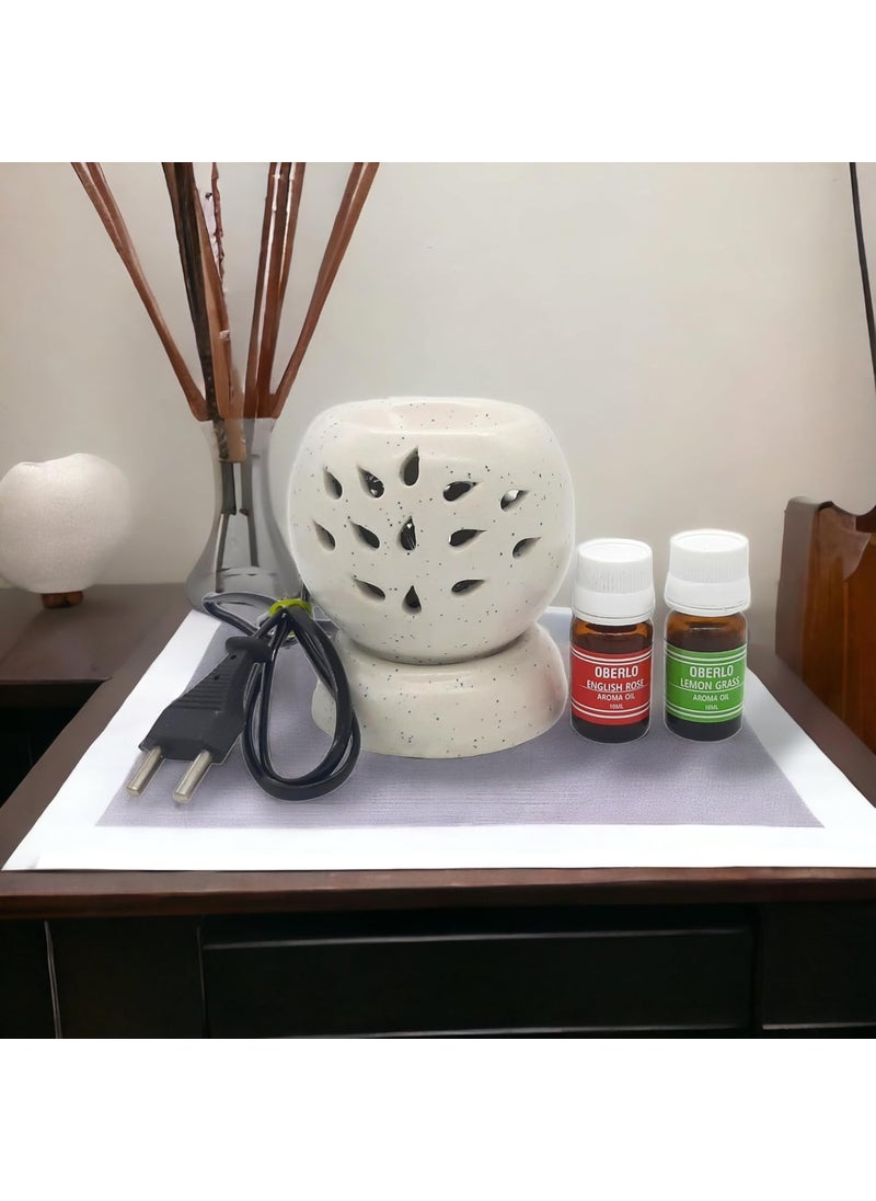 Oberlo Oberlo Ceramic Home dcor White Aroma Diffuser with Rose Leomgrass Aroma Oil Burner for Home Office Aromatherapy 20 lm  - Image 1