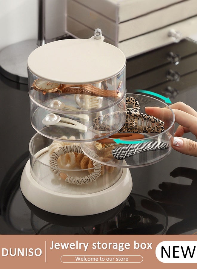 DUNISO 4-Tier Clear Plastic Jewelry Storage Box, Stackable Hair Accessories Organizer for Girl's Hair Ties, Clips, Bows，Watches - Image 1