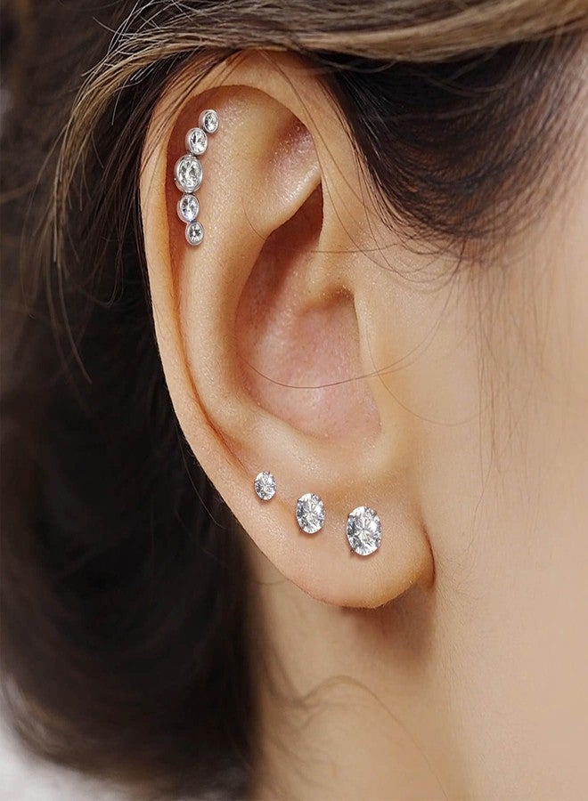 Lantine 16g CZ Crawler Flat Back Stud Earrings Set G23 Titanium Cartilage Tragus Daith Helix Piercing Jewelry 20g Flat Screw 2nd 3rd Lobe FlatBack Earrings - Image 2
