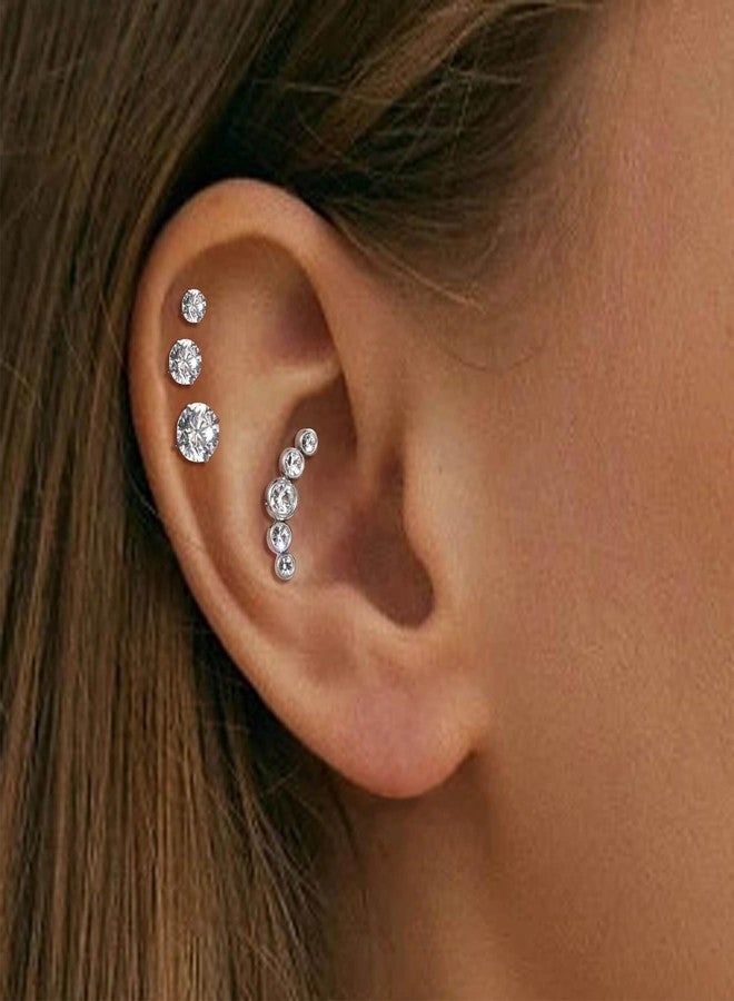 Lantine 16g CZ Crawler Flat Back Stud Earrings Set G23 Titanium Cartilage Tragus Daith Helix Piercing Jewelry 20g Flat Screw 2nd 3rd Lobe FlatBack Earrings - Image 3
