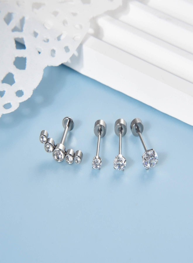 Lantine 16g CZ Crawler Flat Back Stud Earrings Set G23 Titanium Cartilage Tragus Daith Helix Piercing Jewelry 20g Flat Screw 2nd 3rd Lobe FlatBack Earrings - Image 5