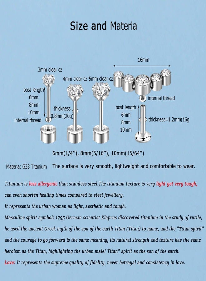 Lantine 16g CZ Crawler Flat Back Stud Earrings Set G23 Titanium Cartilage Tragus Daith Helix Piercing Jewelry 20g Flat Screw 2nd 3rd Lobe FlatBack Earrings - Image 4