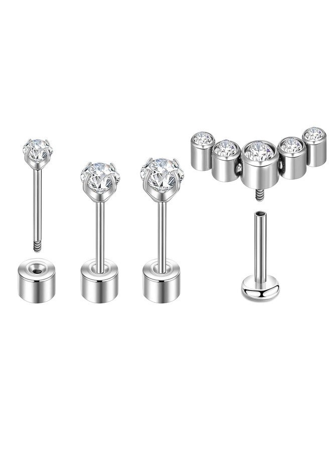 Lantine 16g CZ Crawler Flat Back Stud Earrings Set G23 Titanium Cartilage Tragus Daith Helix Piercing Jewelry 20g Flat Screw 2nd 3rd Lobe FlatBack Earrings - Image 1