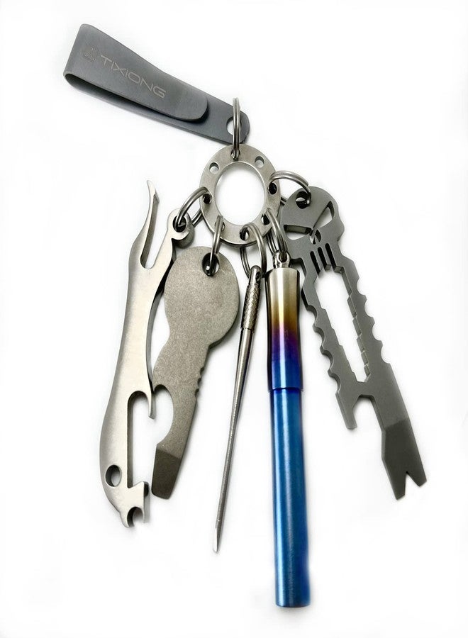 TIKING EDC Titanium Accessories UFO UNI-FLEX Organizer Keyring+6pcs 12mm Ti Micro Rings Ti Color - Image 4