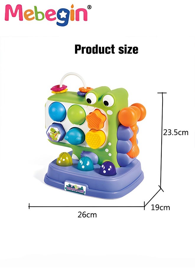 MEBEGIN - Fun Dinosaur Whack-a-mole Game with A Small Hammer, Multifunctional Knocking Toy with Lights and Sounds, Shape Recognition Early Development Learning Toy Gift for Kids Aged 3+, 3 AA Batteries(Not Included) - Image 1