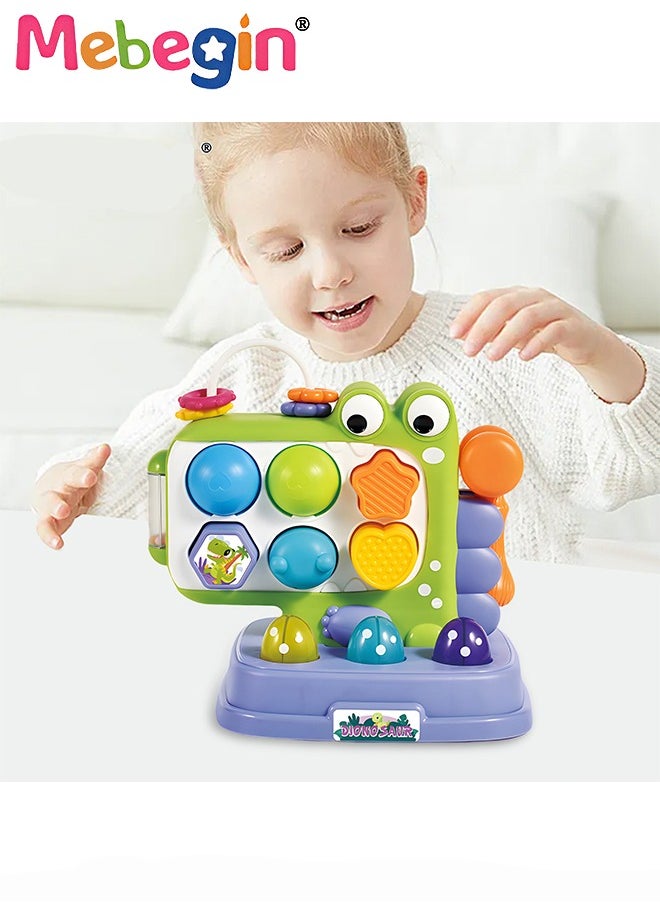 MEBEGIN - Fun Dinosaur Whack-a-mole Game with A Small Hammer, Multifunctional Knocking Toy with Lights and Sounds, Shape Recognition Early Development Learning Toy Gift for Kids Aged 3+, 3 AA Batteries(Not Included) - Image 1