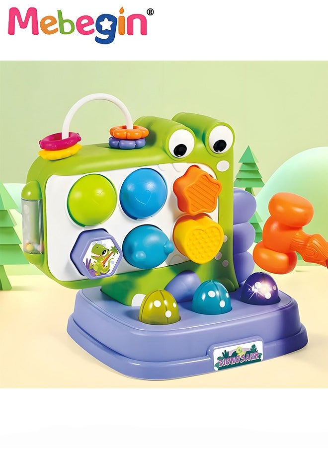 MEBEGIN - Fun Dinosaur Whack-a-mole Game with A Small Hammer, Multifunctional Knocking Toy with Lights and Sounds, Shape Recognition Early Development Learning Toy Gift for Kids Aged 3+, 3 AA Batteries(Not Included) - Image 1