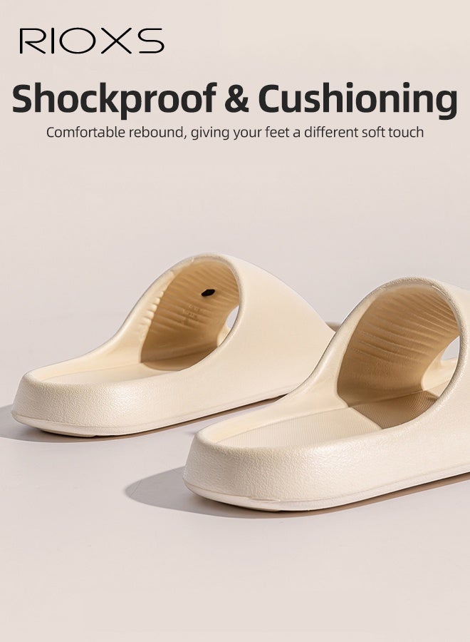 RIOXS Women's Slippers, Cut Cartoon Slide Slipper, Non Slip Shower Slippers, Open Toe Shoes For Spa Bath Pool Gym Travel, Ladies Home Slippers, Indoor Outdoor Slippers, Bathroom Slip-ons For Big Girls And Women-Beige Slippers  - Image 4