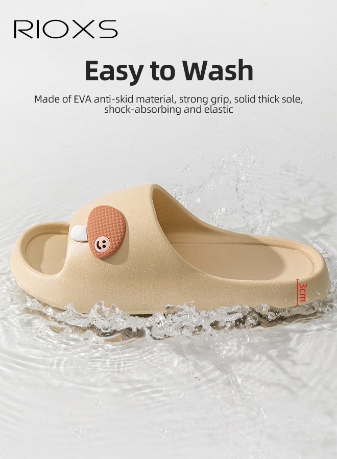 RIOXS Women's Slippers, Cut Cartoon Slide Slipper, Non Slip Shower Slippers, Open Toe Shoes For Spa Bath Pool Gym Travel, Ladies Home Slippers, Indoor Outdoor Slippers, Bathroom Slip-ons For Big Girls And Women-Beige Slippers  - Image 2