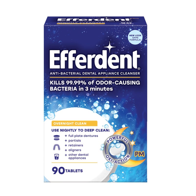 Efferdent Efferdent Retainer Cleaning Tablets, 3 Month Supply of Denture Cleaning Tablets for Dental Appliances, Overnight Whitening, 90 Tablets - Image 1