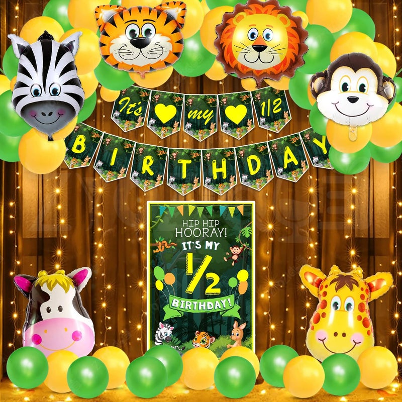 Zyozique® Safari Theme Half Birthday Decorations Combo| Animal Theme 6th Month Birthday Party Decoration - Forest Party Decorations Kit (Pack Of 39) - Image 1