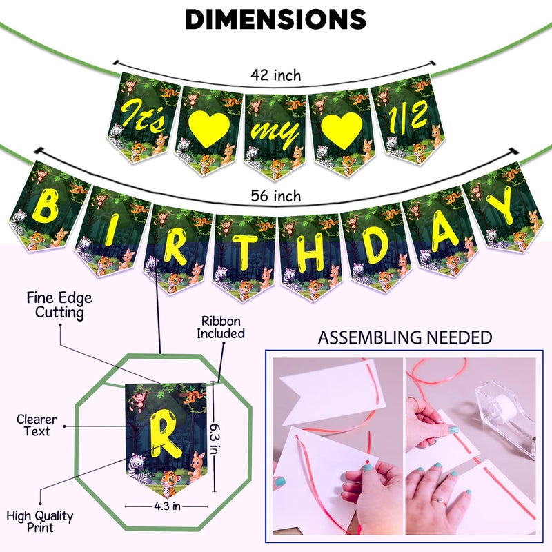Zyozique® Safari Theme Half Birthday Decorations Combo| Animal Theme 6th Month Birthday Party Decoration - Forest Party Decorations Kit (Pack Of 39) - Image 3