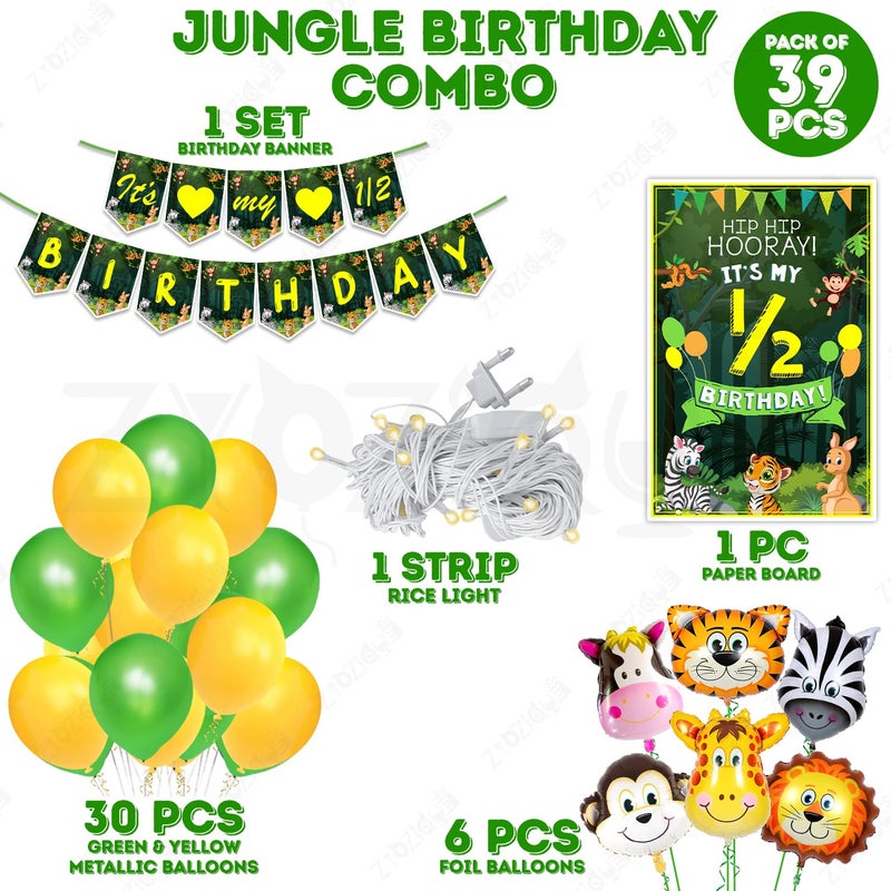 Zyozique® Safari Theme Half Birthday Decorations Combo| Animal Theme 6th Month Birthday Party Decoration - Forest Party Decorations Kit (Pack Of 39) - Image 2