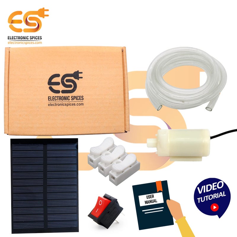 Electronicspices DIY Mini Rectangle Solar Panel Kit With Mini Motor Pump | Rocker Switch | 3 Way Push Connector | Science Project Kit with User Manual - Image 2