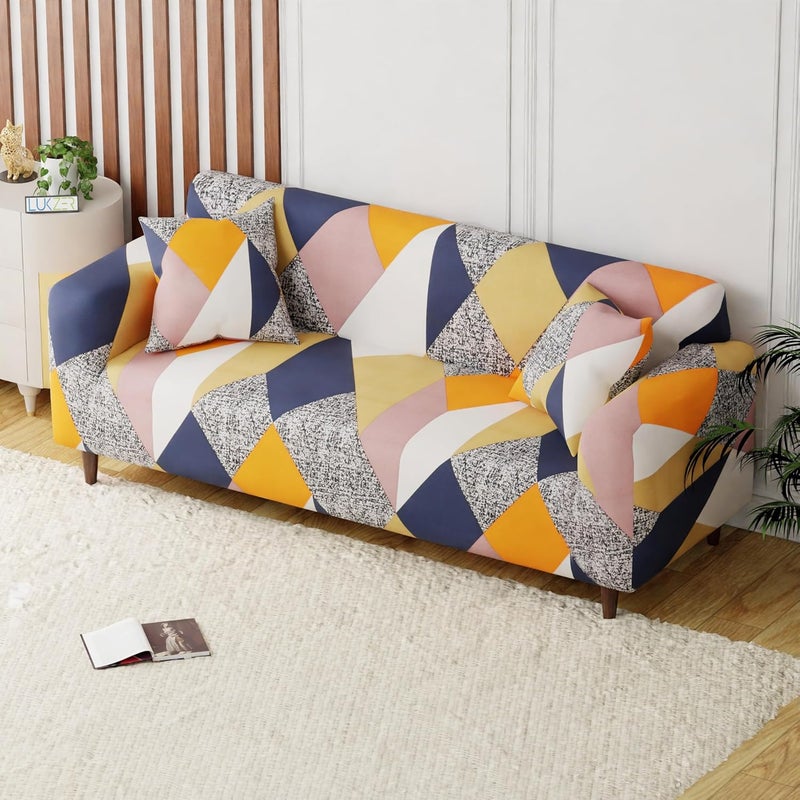 Lukzer 3 Seater Universal Stretchable Sofa Cover with 2 Cushion Cover SC04403Multicolor Design Stylish Protection Easyfit 180cm230cm - Image 4