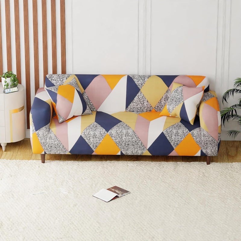 Lukzer 3 Seater Universal Stretchable Sofa Cover with 2 Cushion Cover SC04403Multicolor Design Stylish Protection Easyfit 180cm230cm - Image 3