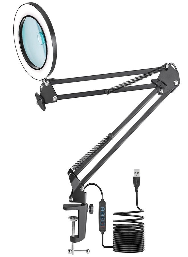 JUBOR 10X 8X Magnifying Glass with Light and Stand, Flexible Magnifying Desk lamp with Light and 27.6″ Swing Arm, C-Clamp, 3 LED Color Modes Stepless Dimmable for Craft Close Work Sewing Reading - Image 1