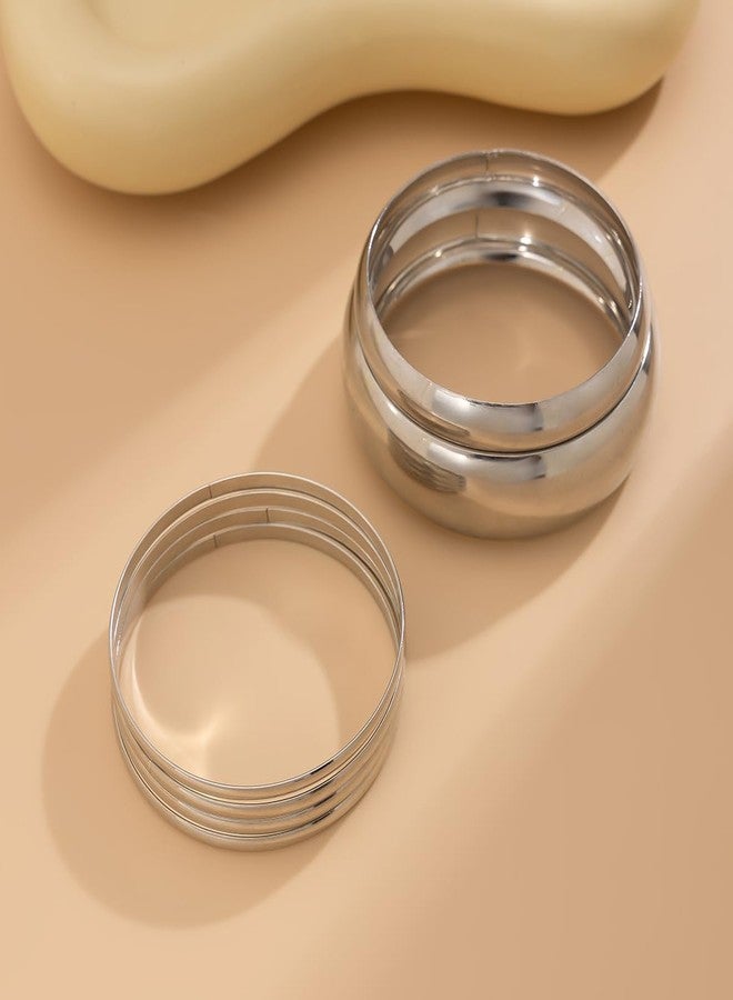 Sither 6 pcs Bangle Bracelets Pack For Women Chunky Wide Bracelets Wrist Cuff Bracelets for Halloween Party Christmas Gift (silver) - Image 5