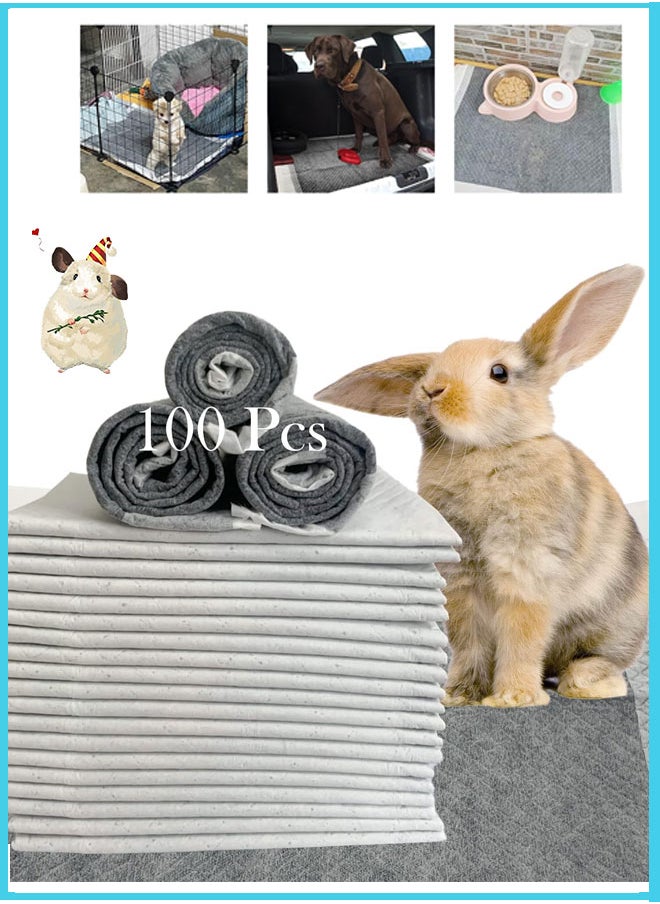 HQ-GAMING - 100 Pcs Rabbit Pee Pads,Puppy Potty Training Pad Small Animals Super Absorbent Disposable Cage Liners Bamboo Charcoal Quick-Dry Mats for Rabbits Hedgehogs Chinchillas Cats Dogs(13x18In) - Image 1
