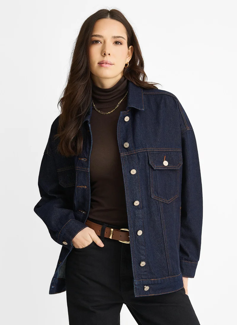 Gini London  Dark Indigo Denim Trucker Jacket for Women | Best Price UAE