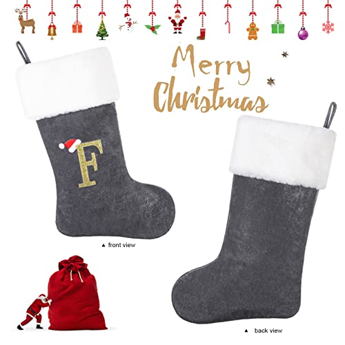SIRIPHUM20 Inches Monogram Christmas Stocking Deluxe Grey Velvet Body with Super Soft Plush Cuff Embroidered Letter(X) - Image 4