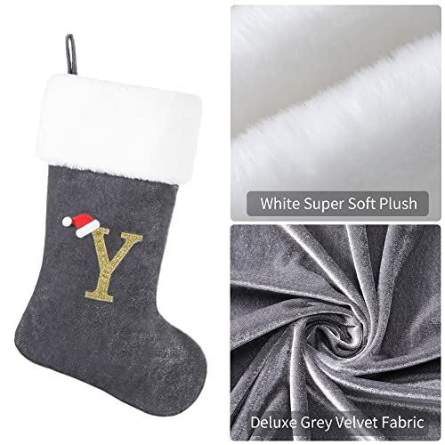 SIRIPHUM20 Inches Monogram Christmas Stocking Deluxe Grey Velvet Body with Super Soft Plush Cuff Embroidered Letter(X) - Image 3