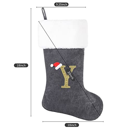 SIRIPHUM20 Inches Monogram Christmas Stocking Deluxe Grey Velvet Body with Super Soft Plush Cuff Embroidered Letter(X) - Image 2