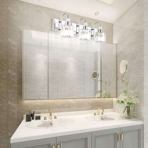 Ralbay Modern LED Crystal Bathroom Vanity Lights 3-Lights Stainless Steel Crystal Vanity Lights Over Mirror Modern Crystal Bathroom Vanity Lighting Fixtures - Image 4