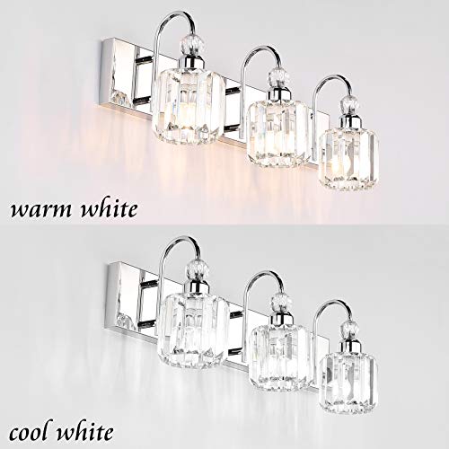Ralbay Modern LED Crystal Bathroom Vanity Lights 3-Lights Stainless Steel Crystal Vanity Lights Over Mirror Modern Crystal Bathroom Vanity Lighting Fixtures - Image 3