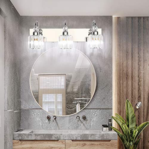 Ralbay Modern LED Crystal Bathroom Vanity Lights 3-Lights Stainless Steel Crystal Vanity Lights Over Mirror Modern Crystal Bathroom Vanity Lighting Fixtures - Image 5