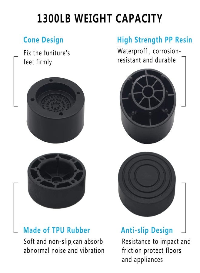 HANIHUA Furniture Risers 2 Inch Black Bed Risers (Set of 4), Heavy Duty Bed Lifts Risers for Table, Sofa, Couch, Desk, Adjustable Bed Frame Risers 1 inch 3 inch Supports Up to 1,300 Lbs - Image 5