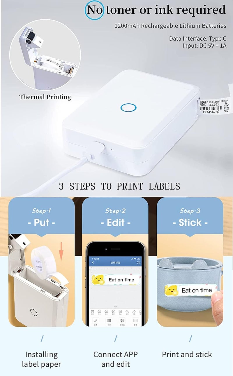 Label Makers Machine, Rechargeable Wireless Bluetooth Label Printer,Easy-to-Use, Compatible iOS&Android - Image 3