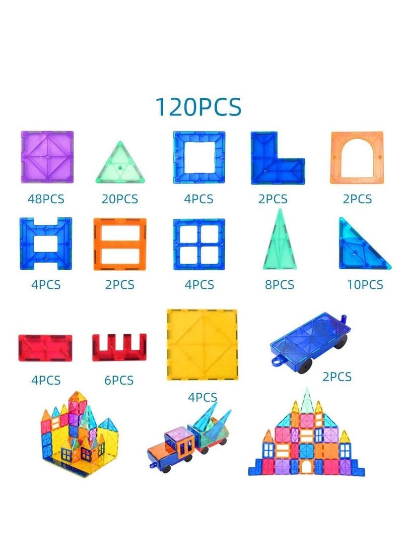 Magnetic 3D Building Blocks, 120 PCS Magnetic Tiles Building Educational for for Boys and Girls, STEM Stem Preschool Kidergarten Learning Toys - Image 4