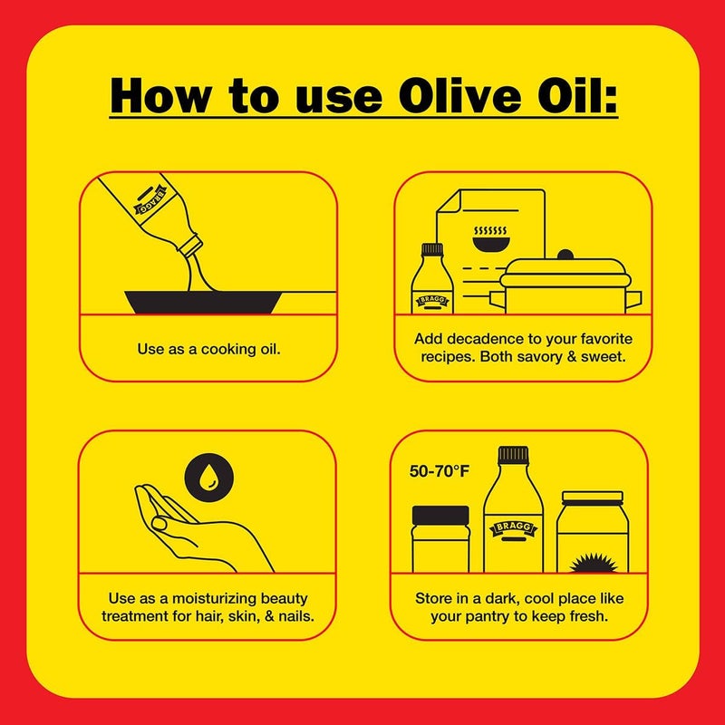 Bragg Organic Extra Virgin Olive Oil - 1 Gallon of Cold Pressed EVOO from Greek Koroneiki Olives - USDA Certified, Non-GMO, Kosher - Image 5