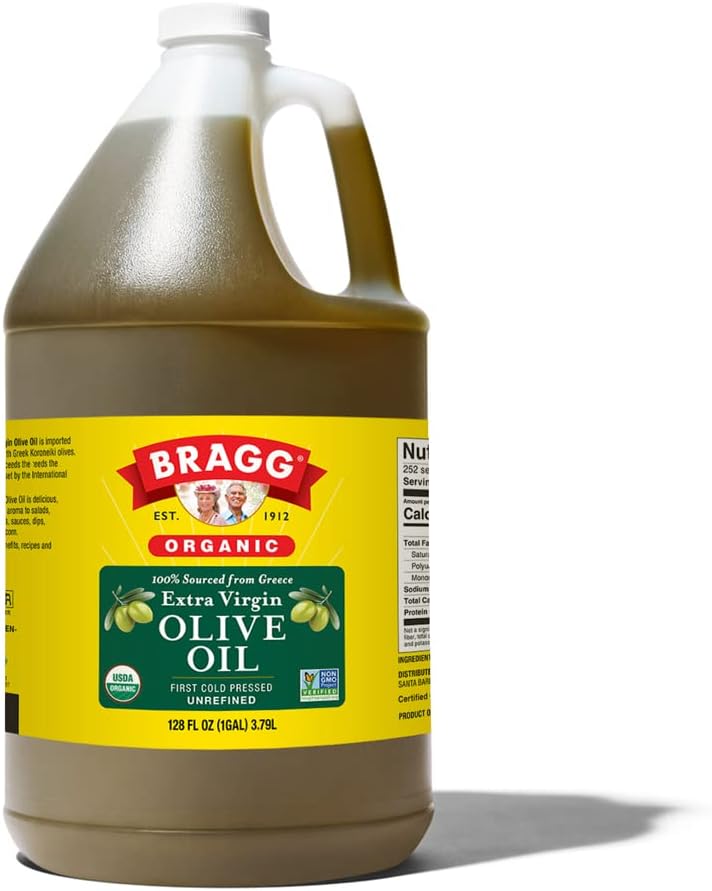 Bragg Organic Extra Virgin Olive Oil - 1 Gallon of Cold Pressed EVOO from Greek Koroneiki Olives - USDA Certified, Non-GMO, Kosher - Image 1