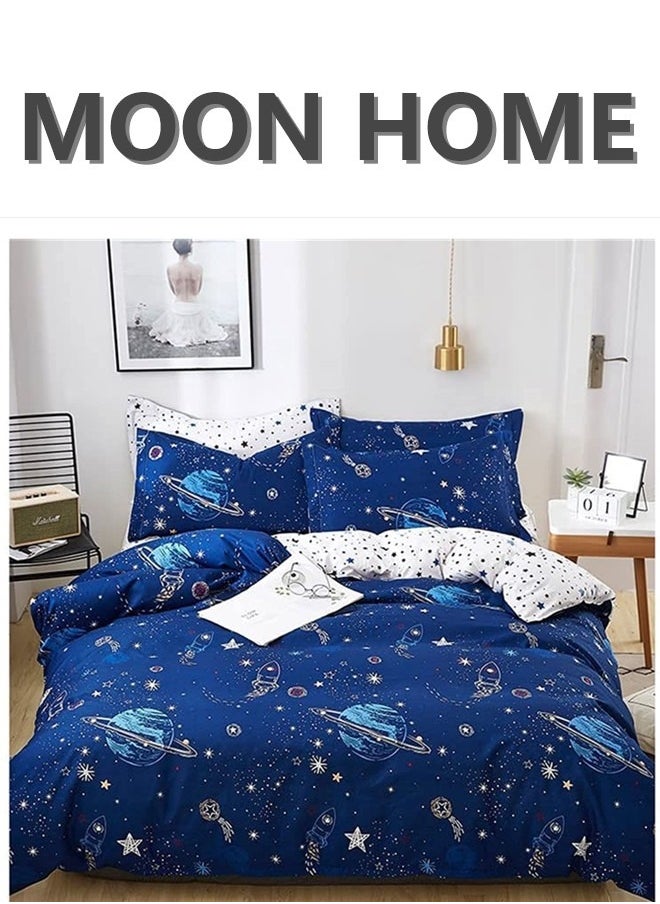 MOON HOME King/Queen/Single size Soft and Breathable Microfiber Hypoallergenic Beautiful Design Duvet Cover Set ,set includes 1 Comforter Cover, 1 Fitted Bedsheet, 4 Pillowcases  - Image 1