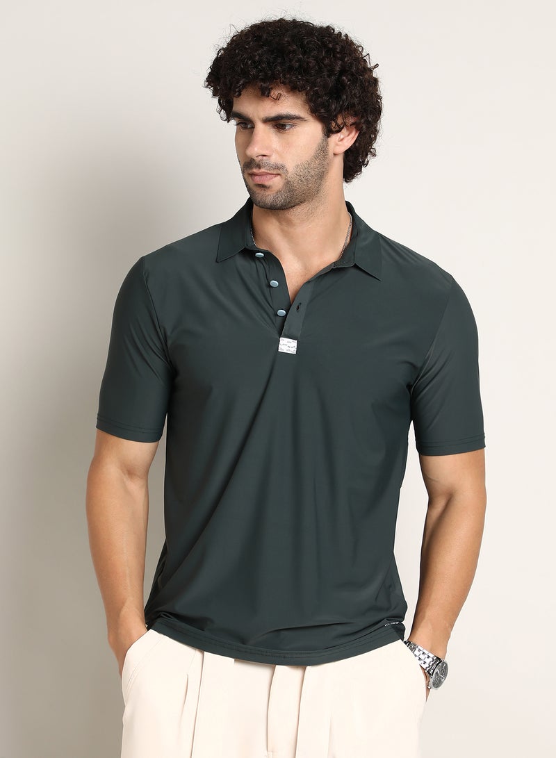 Campus Sutra Men's Sacramento Green Seamless Solid Polo T-Shirt - Image 2