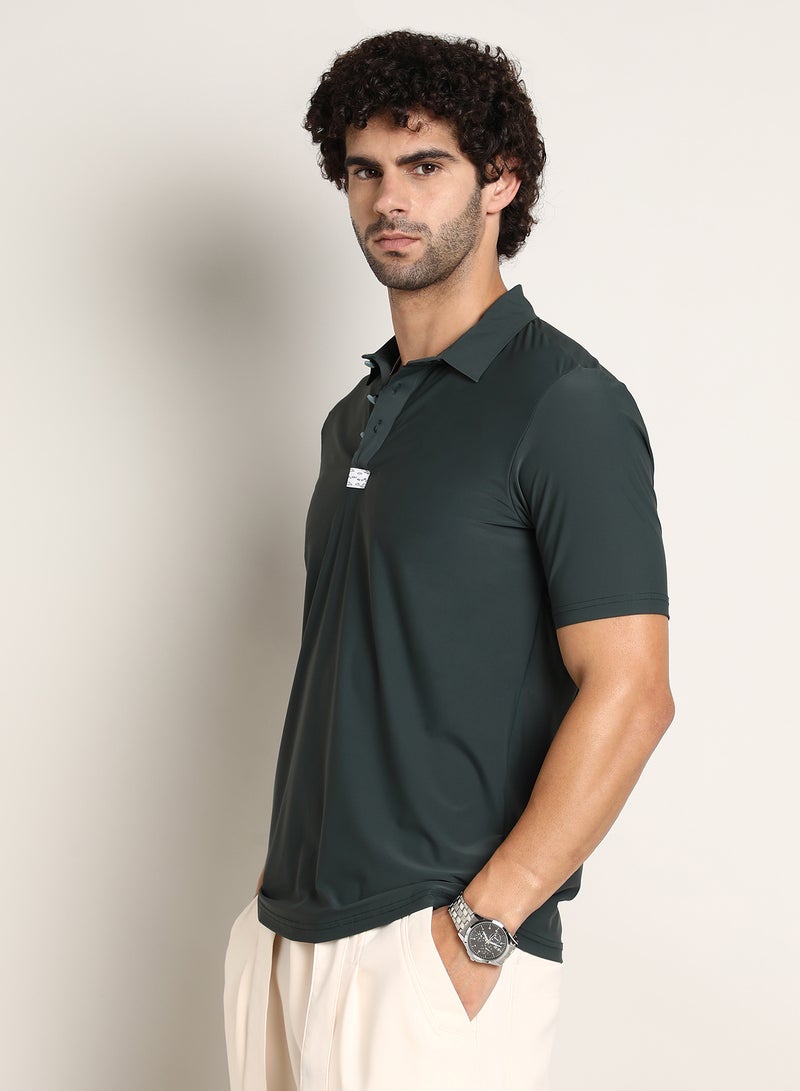 Campus Sutra Men's Sacramento Green Seamless Solid Polo T-Shirt - Image 3