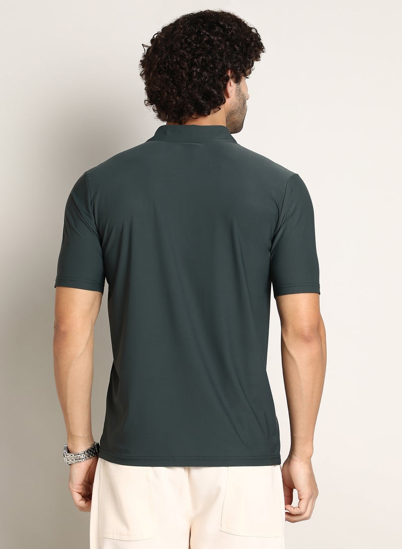 Campus Sutra Men's Sacramento Green Seamless Solid Polo T-Shirt - Image 5